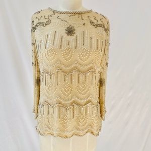 80’s Vintage cream silk Sequin & Beaded Blouse